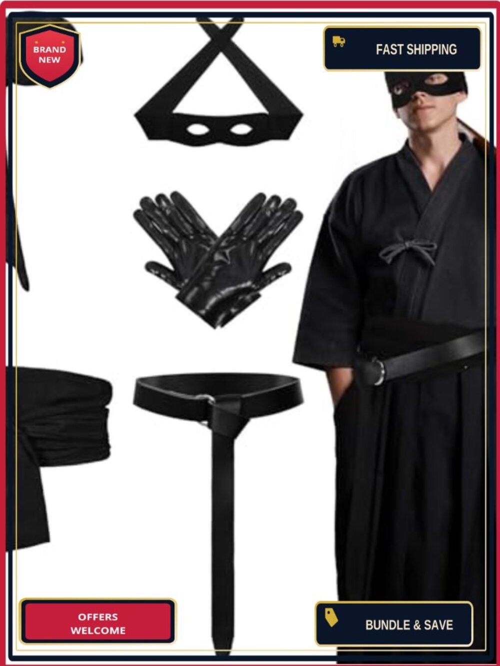 Pirate Costume Accessories Set Eye Mask Gloves Belt Waist Sash Head Scarf